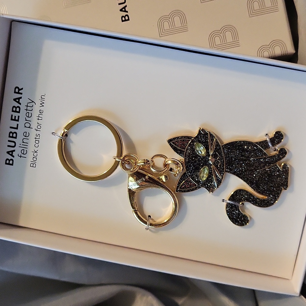 BaubleBar Feline Pretty Black Cat Keychain Bnib TL